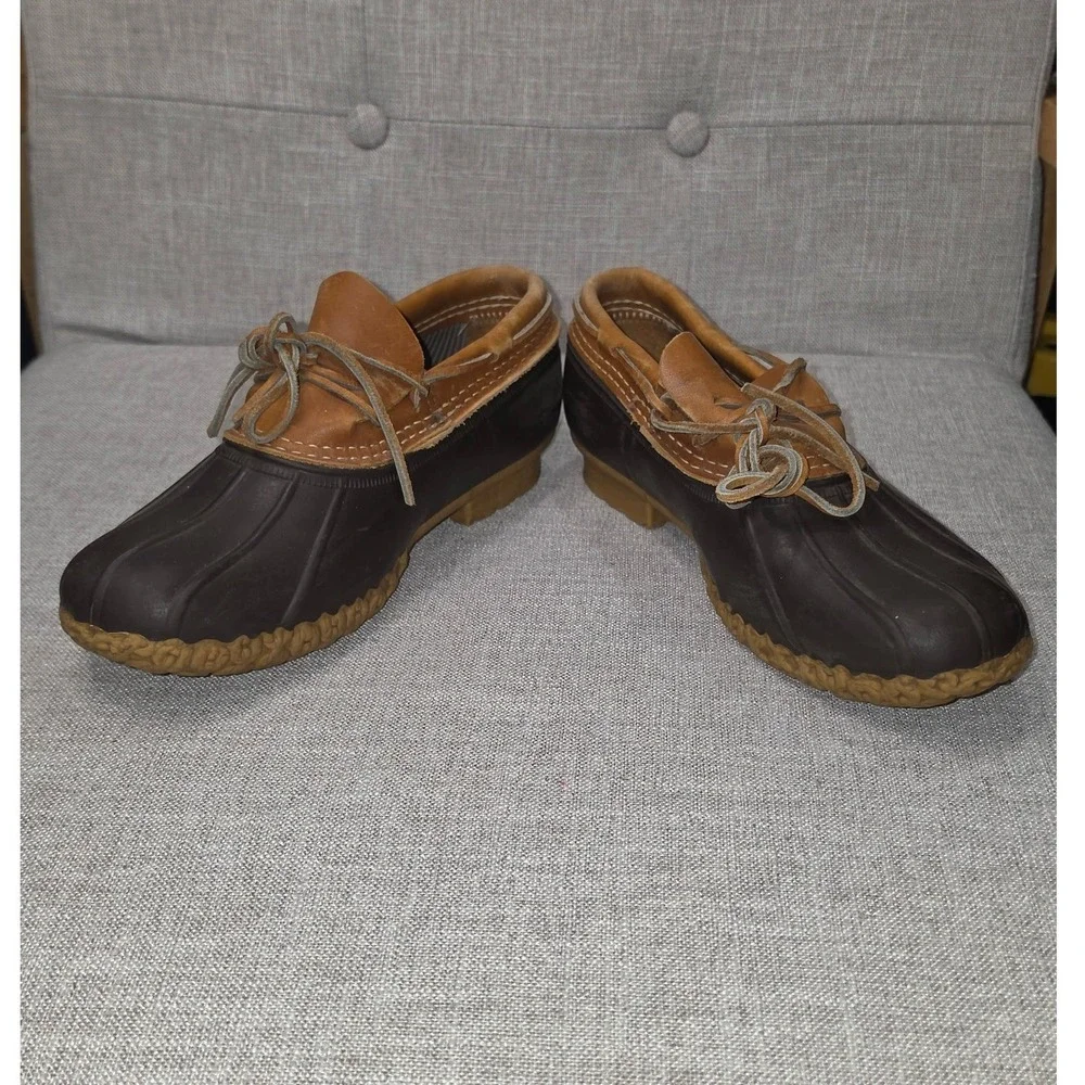 LL Bean Rubber Moc Bean Boots Brown Tan Leather Waterproof Shoes Womens 7 M